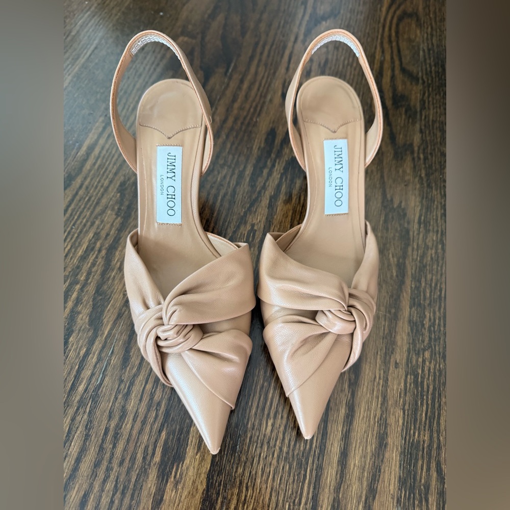 Jimmy Choo Nude Leather Knot Heels